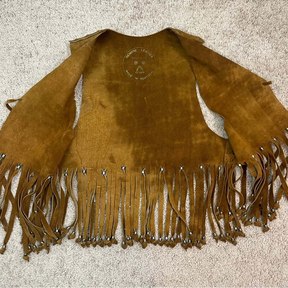 Vintage Suede Handmade Cow Hide Beaded Fringe Tassel Boho Vest / Indian Jacket